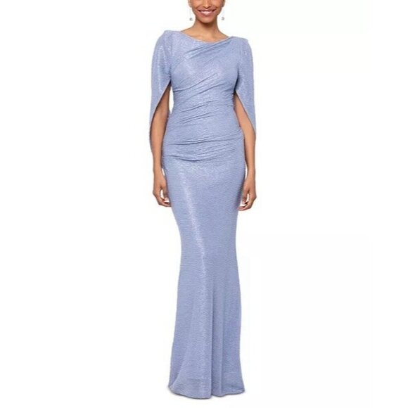 Betsy & Adam Size Size 12 Petite Blue Metallic Cape cocktail formal Gown Dress - Picture 1 of 11